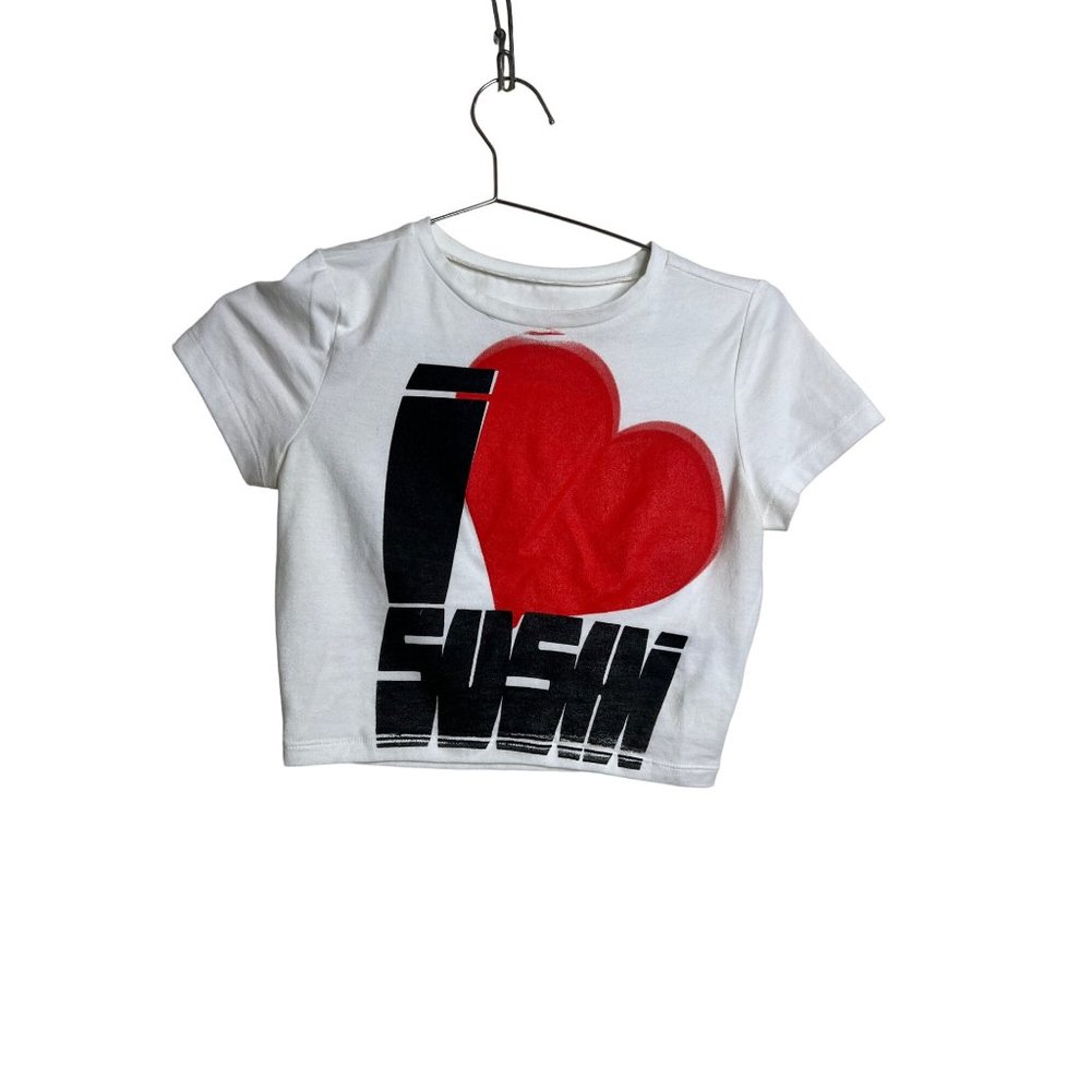 Wild Fable Shirt Womens XS White I Love Sushi Cropped Crewneck Tee Casual